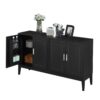 4 Door Sideboard Storage Cabinet With Door Shelf For Living Room And Dining Room, 2 Large Cabinets With Adjustable Shelf - Black - Image 9