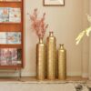 Floor Metal Vases Decorated White Metal Vases (Set of 3) Gorgeous Home Decoration Large Glazed Metal Vases - Golden - Image 13