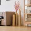 Metal Decorative Vases High Distress Metal Center Vases With Growing Vine Patterns, (Set of 3) Vases For Home Decoration - Gold - Image 20
