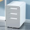 3 Drawer Mobile File Cabinet Under Desk Office, Simple Style Versatile Storage Cabinet For Legal / Letter / A4 Files, 5 Wheel Design Anti-Tilting Cold Rolled Steel Waterproof Moisture-Proof - White / Gray - Image 20