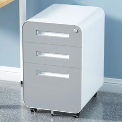 3 Drawer Mobile File Cabinet Under Desk Office, Simple Style Versatile Storage Cabinet For Legal / Letter / A4 Files, 5 Wheel Design Anti-Tilting Cold Rolled Steel Waterproof Moisture-Proof - White / Gray
