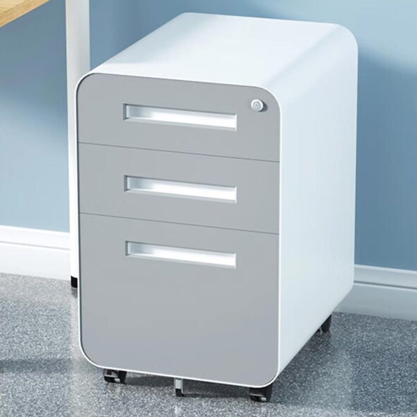 3 Drawer Mobile File Cabinet Under Desk Office, Simple Style Versatile Storage Cabinet For Legal / Letter / A4 Files, 5 Wheel Design Anti-Tilting Cold Rolled Steel Waterproof Moisture-Proof - White / Gray