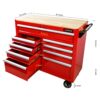 9 Drawer Multifunctional Steel Tool Cart With Wheels And Wooden Top - Red - Image 3