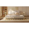 King Size Luxury Upholstered Platform Bed With Oversized Padded Backrest And Solid Wood Frame, Suitable For Multiple Heights Of Mattresses - Beige - Image 9