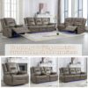 2 Seater Home Theater Recliner Manual Recliner Chair With A Led Light Strip Two Cup Holders And A Storage Box For Living Room - Gray - Image 6