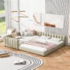 Queen & Twin Long Size Upholstered Platform Bed, Mother & Child Bed - Beige - Image 20