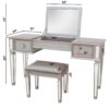 Mirrored Vanity Desk With Drawers And Stool, Flip Up Dressing Table Set For Makeup Room, And Glass Construction - Silver - Image 3