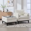Farmhouse Upholstered Accent Chair With Ottoman, Wood Base, Reversible Lid Coffee Table For Living Room Or Office - Ivory - Image 7