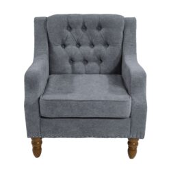 Accent Chair, Living Room Chair, Footrest Chair Set With Vintage Brass Studs, Button Tufted Upholstered Armchair For Living Room, Comfy Reading Chair For Bedroom, Reception Room - Gray