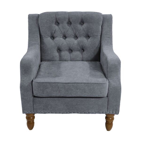 Accent Chair, Living Room Chair, Footrest Chair Set With Vintage Brass Studs, Button Tufted Upholstered Armchair For Living Room, Comfy Reading Chair For Bedroom, Reception Room - Gray