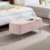 Storage Ottoman Bench For End Of Bed Gold Legs, Modern Gray Faux Fur Entryway Bench Upholstered Padded With Storage For Living Room Bedroom - Pink - Image 2