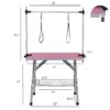 Folding Dog Pet Grooming Table Stainless Steel Frame Rubber Mat On Board With Adjustable Arm And Clamps Pet Dog Cat Grooming Table - Pink - Image 22