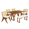 Modern 6 Piece Extendable Dining Table Set With 4 Wicker Back Upholstered Dining Chairs And Long Bench, 2 Removable Leaf - Walnut - Image 9