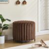 Upholstered Round Pouf Ottoman Foot Rest With Black Metal Legs - Brown - Image 5