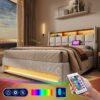 Queen Size Upholstered Platform Bed With A Hydraulic Storage System, LED And USB Charging (Without Mattress) - Natural - Image 20