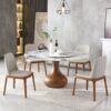 Round Modern Marble Dining Table With 4 Chairs - Walnut / White - Image 10