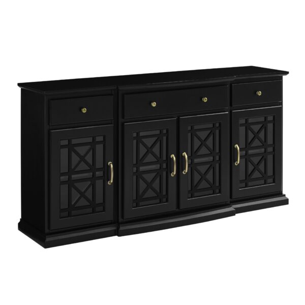 Classic Fretwork Detailed Glass Door Sideboard - Black