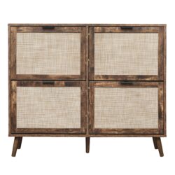 4 Door Shoe Rack, Freestanding Modern Shoe Storage Cabinet, For Entryway - Burly Wood