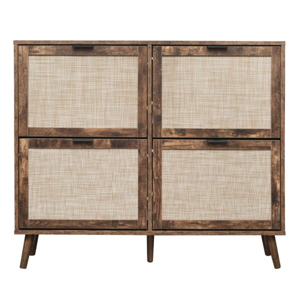 4 Door Shoe Rack, Freestanding Modern Shoe Storage Cabinet, For Entryway - Burly Wood