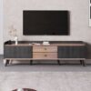 Mid Century TV Stand With 2 Cabinets & Open Compartments, Entertainment Center For Tvs Up To 70'', Television Console For Living Room - Dark Coffee / Black - Image 3