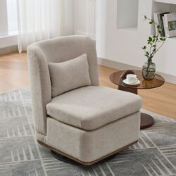 Modern Cushioned Armless Metal Base 360 Degree Swivel Chair With Pillow, Suitable For Living Room, Family Room, Bedroom, Lounge Area, Office - Beige