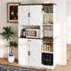 Farmhouse Kitchen Pantry Sideboard With Cabinet And Drawer, Multi Functional Kitchen Buffet With Hutch And Glass Holder, Microwave Stand With Charging Station - Brown / Antique White - Image 27