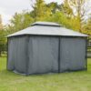 Outsunny - Patio Gazebo, Outdoor Gazebo Canopy Shelter With Curtains, Vented Roof, Steel Frame For Garden, Lawn, Backyard And Deck, - Sage Gray - Image 8