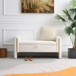 Modern Teddy Bed End Bench With Arms And Storage, Upholstered Large Foot Rest Stool, Comfy Window Vanity Bench For Living Room, Dorm, Coffee Table, Teddy - Cream