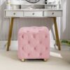 Modern Velvet Upholstered Ottoman, Exquisite Small End Table, Soft Foot Stool, Dressing Makeup Chair, Comfortable Seat For Living Room, Bedroom, Entrance - Pink - Image 6