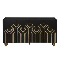 4 Door Cabinet Modern Fluted Sideboard Buffet With Storage, Curve Element With Strict Lines - Black