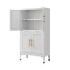 Metal Kitchen Storage Cabinet, Kitchen Pantry Storage Cabinet With Doors And Shelves, Storage Cabinet With Adjustable Leveling Foot For Kitchen, Living Room And Dining Room - White - Image 14