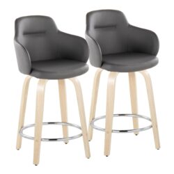 Boyne - Contemporary Fixed Height Counter Stool With Swivel With Round Footrest (Set of 2) - Natural / Gray