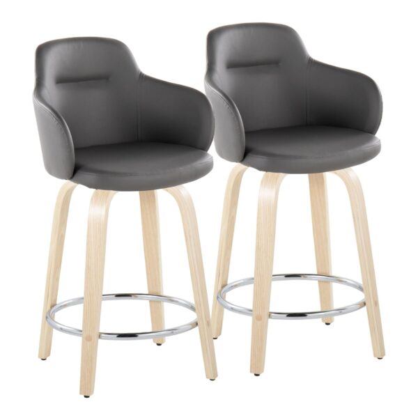 Boyne - Contemporary Fixed Height Counter Stool With Swivel With Round Footrest (Set of 2) - Natural / Gray