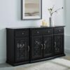 Classic Fretwork Detailed Glass Door Sideboard - Black - Image 5