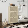 Modern Freestanding Rattan 3 Door Shoe Rack Storage Cabinet For Entryway - Natural Particle Board - Image 3