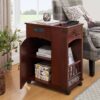 Traditional End Table With Charging Station, Narrow Side Table With USB Ports And Outlets - Red Walnut - Image 4