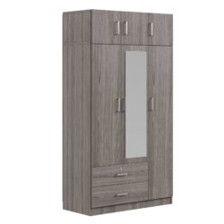Modern 3 Door Mirror Wardrobe With 2 Drawers And Top Cabinet - Gray