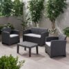 Zephyra - Outdoor 4 Piece Faux Wicker Rattan Chat Set With Water Resistant Cushions - Gray - Image 8