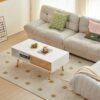 41.34" Rattan Coffee Table, Sliding Door For Storage, Solid Wood Legs, Modern Table For Living Room - White - Image 4