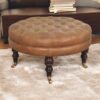 Buffalo - Leather Round Ottoman With Castor Legs - Brown - Image 10