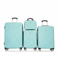 4 Piece Lightweight Suitcase, 14" Makeup Box, Aircraft Wheels (14/20/24/28) - Light Blue