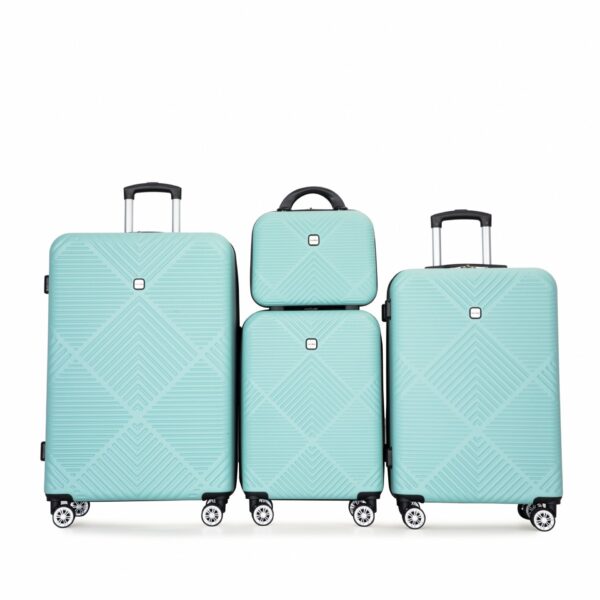 4 Piece Lightweight Suitcase, 14" Makeup Box, Aircraft Wheels (14/20/24/28) - Light Blue