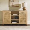 Transitional 2 Door Sideboard With Arched Rattan Panels - Light Brown - Image 5