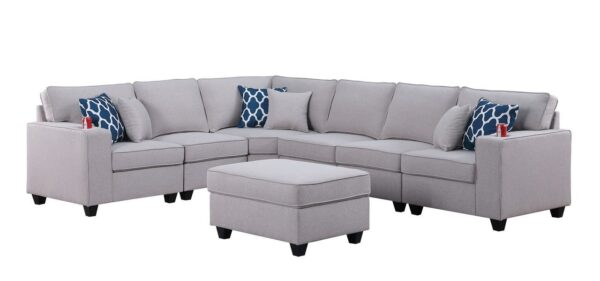 Cooper - 7 Piece Reversible L-Shape Sectional Sofa With Comfort Ottoman And Cupholder - Light Gray