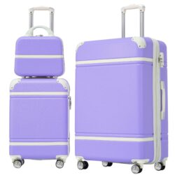 Hardshell Luggage Sets 3 Pieces 20" / 28" Luggages And Cosmetic Case Spinner Suitcase With Tsa Lock Lightweight - Purple