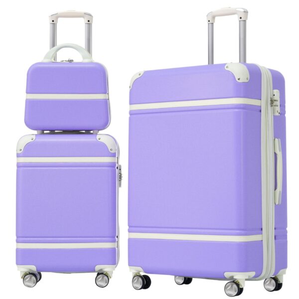 Hardshell Luggage Sets 3 Pieces 20" / 28" Luggages And Cosmetic Case Spinner Suitcase With Tsa Lock Lightweight - Purple