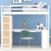 Twin Size Loft Bed With Ladder, Shelves, And Desk - White - Image 13