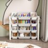 Multi Functional Kids Toy Storage Organizer Cabinet With Hdpe Shelf And 12 Bins - Gray White - Image 4