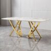 Marble Pattern Dining Table With Stainless Steel Base, Rectangular, Seats 6 Or 8 - Gold - Image 2