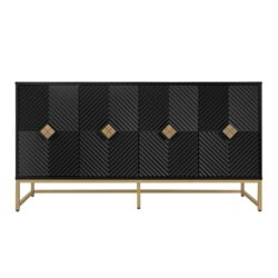 Carved 4 Door Sideboard, Sideboard Buffet Cabinet With Storage, Modern Coffee Bar Cabinet With Adjustable Shelf For Living Room, Dining Room, Kitchen - Black